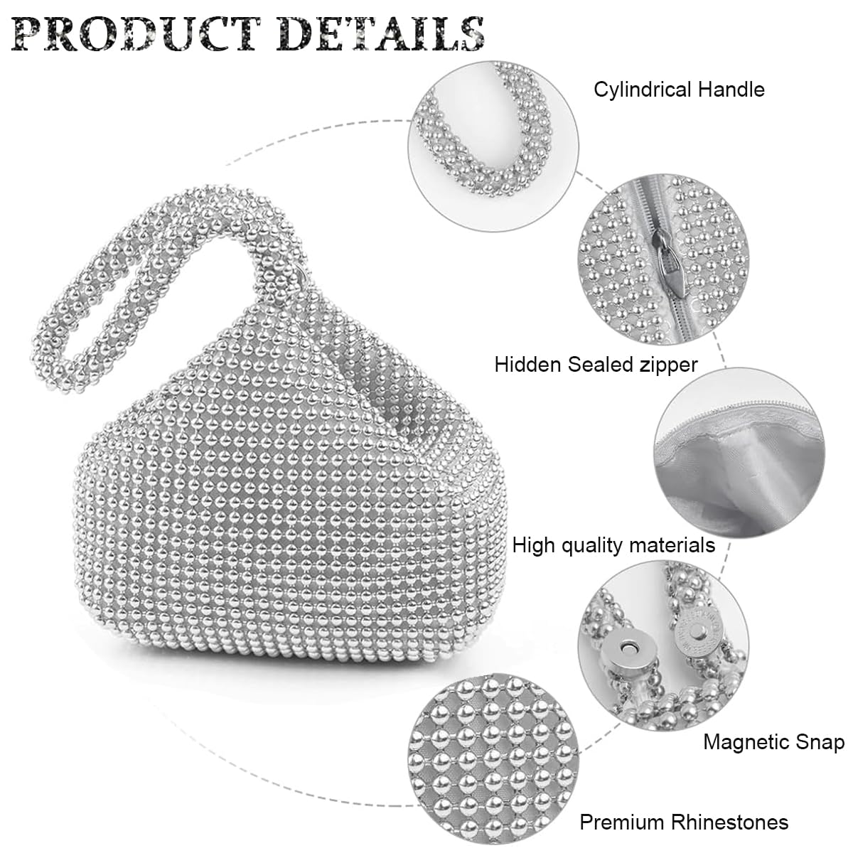 PALAY Rhinestone Evening Bag for Banquet and Prom with Wrist Strap 17×5×12cm Dacron Clutch