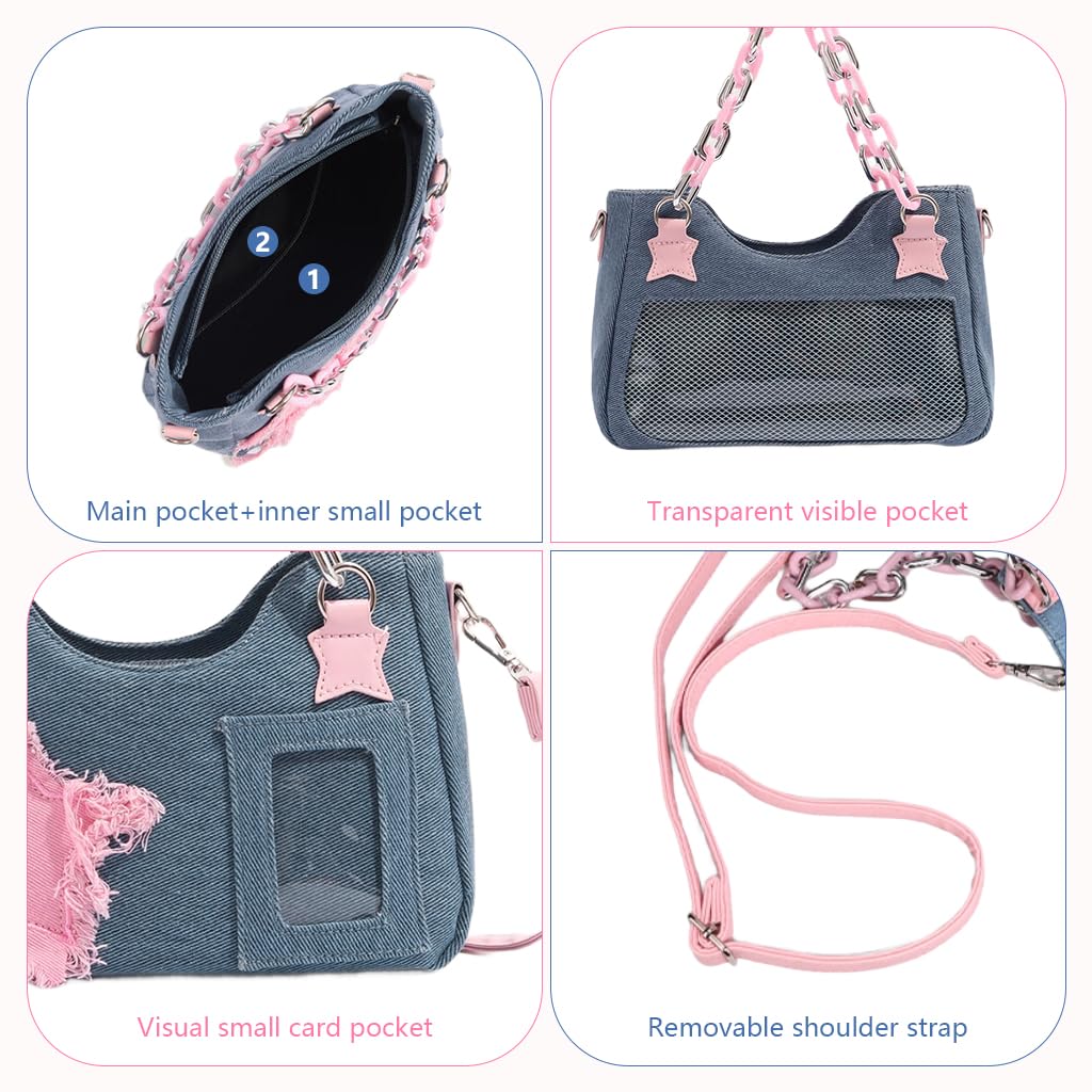 PALAY Shoulder Bag for Women with Dual Carry Options and Clear Photo Window | 26.5x9x18cm Denim Crossbody for Teen Girls