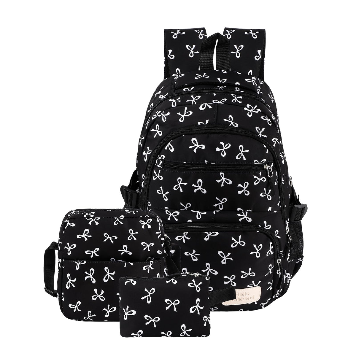 PALAY® School Bag for Girls Cute Black Preppy School Backpack with 2 Mini Bags Kawaii Girls Backpacks for Teenage-Black
