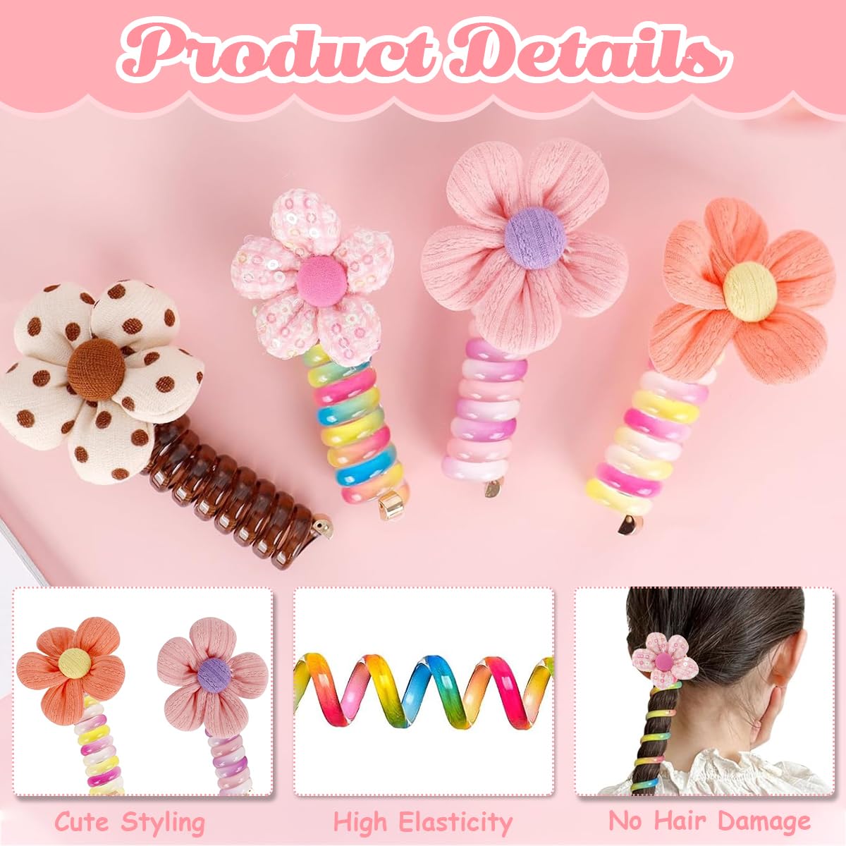 PALAY Spiral Hair Ties for Girls featuring 6.7cm Spring Wire | 8PCS Colorful Ponytail Holders