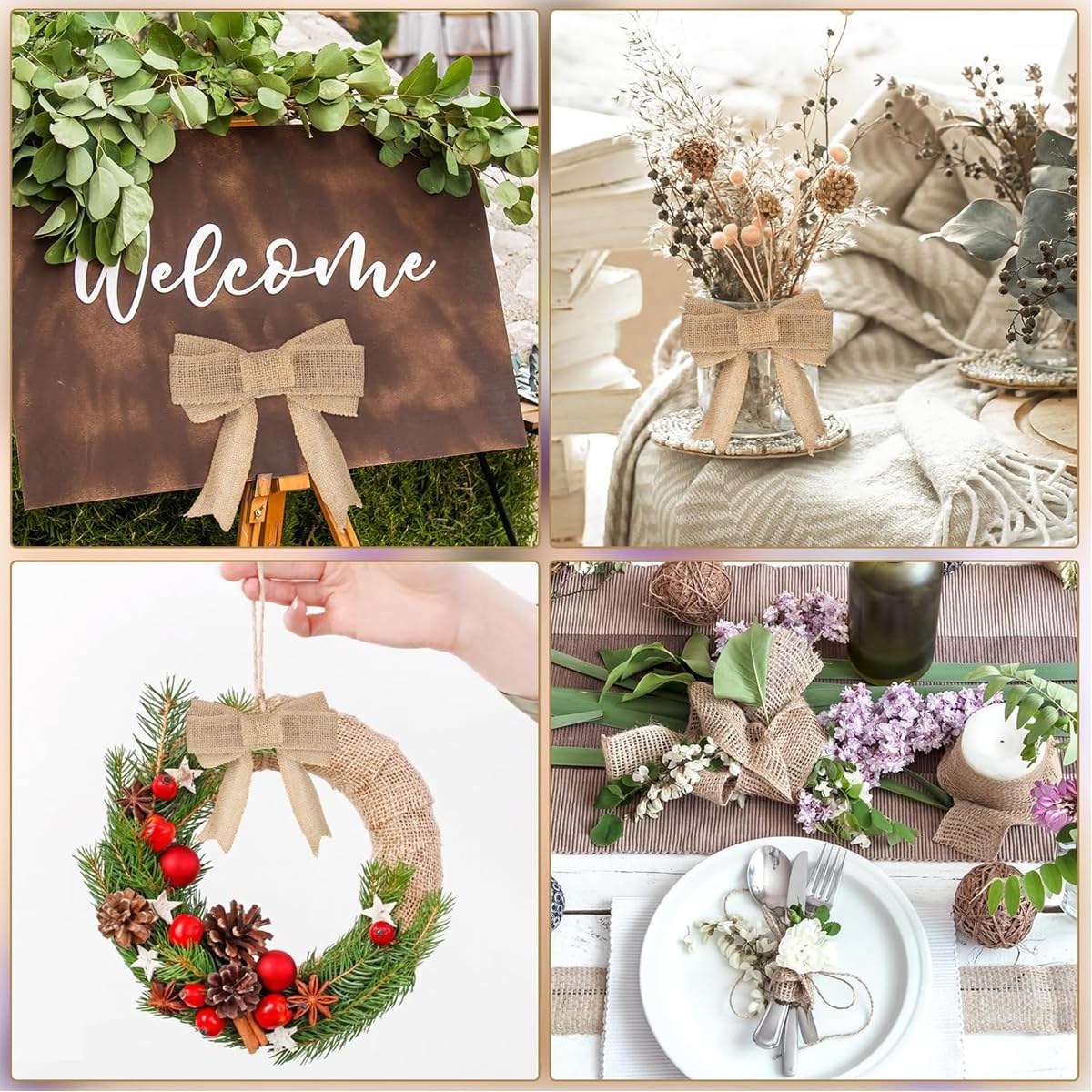 PALAY Jute Rope Burlap Ribbon for Craft and Gift Wrapping featuring 4 Rolls 13.12ft & 32.8ft Hemp Rope Natural Fabric | Rustic Wedding Decorations