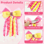 PALAY Ribbon Bow Hair Clips for Girls with Curly Tails in Pink and Golden | 2 Pcs Set