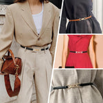 PALAY® 2Pcs Women’s Slim Waist Belts Combo, PU Leather Belts with Metal Buckle for Dress, Shirt, Blazer, Suit, Gown, Stylish Fashion Waistband Set (Black & Brown, Fit 70-95cm)