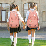 PALAY School Backpack for Girls featuring Bunny Ears and 32x20x43cm Multi Compartment Design | Pink Nylon Laptop Bag for Travel