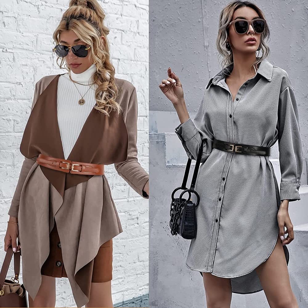 PALAY® Black Belt for Women Dress Stretchy Fashion PU Leather Wide Waist Belt Vintage for Dress Blouse Blazer -Fit Waist 23-33"