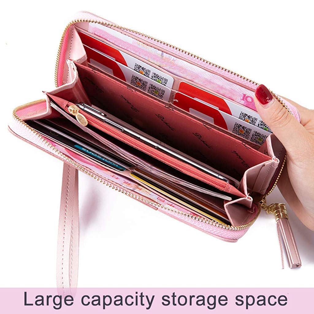 PALAY Women’s Long Wallet with 10 Card Slots and Zip Closure in Pink | Vegan PU Leather Purse