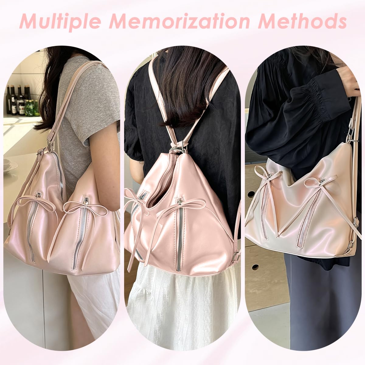 PALAY Shoulder Bag for Women featuring Detachable Strap and 34x10x26cm Spacious Design | Pink PU Bow Tote