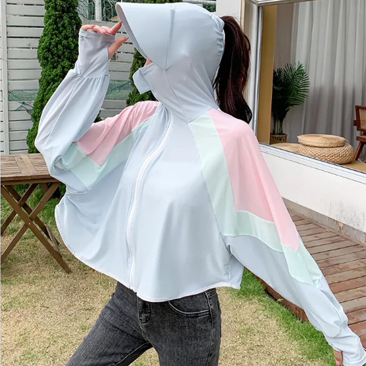 PALAY Sun Protection Hoodie Jacket for Women with UPF50 Fabric and Long Sleeve Design | Lightweight Outdoor Coat with Pocket and Face Mask 3 PCS