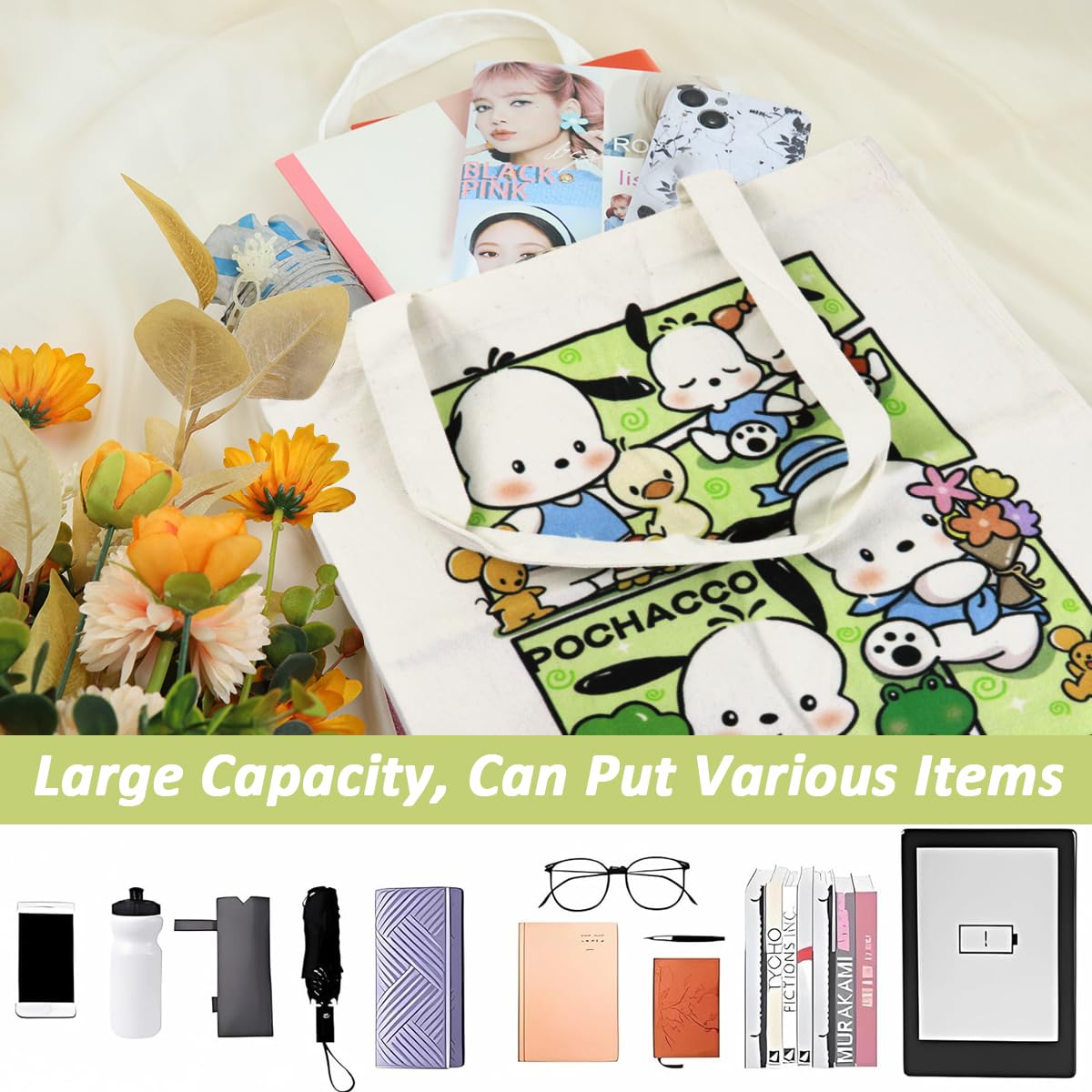 PALAY Tote Bag for Women featuring Sanrio Pochacco Canvas Design | Cute Gift Idea