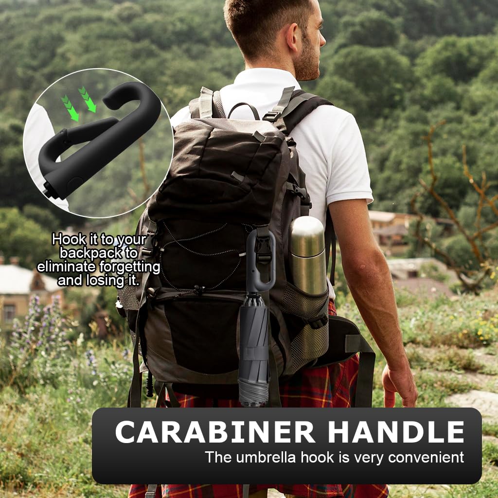 PALAY Umbrella 50 Inch Travel Model with Reflective Strip and Carabiner Handle | Black