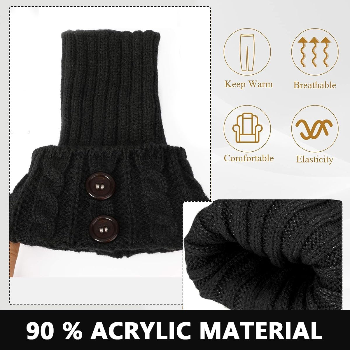 PALAY Winter Leg Warmers for Women featuring Crochet Knitted Acrylic Design | 1 Pair Black