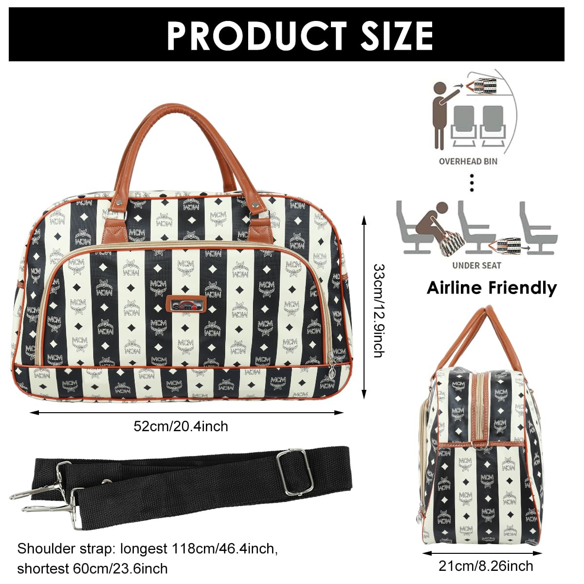PALAY Duffle Bag for Travel with Main and Small Compartments in Waterproof PU Leather Black