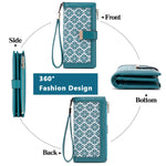 PALAY Wallet for Women with 20 Card Slots and Snap Buckle | Blue PU Leather Embroidered Purse