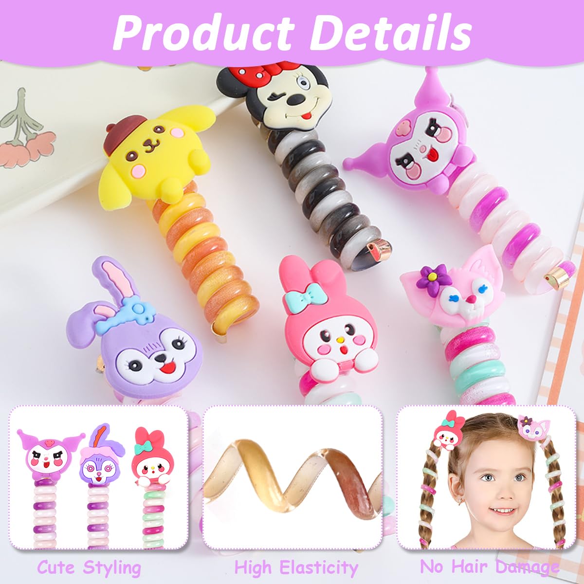 PALAY Telephone Wire Hair Band for Kids with Elastic Spiral Design featuring Butterfly Charms 2 PCS