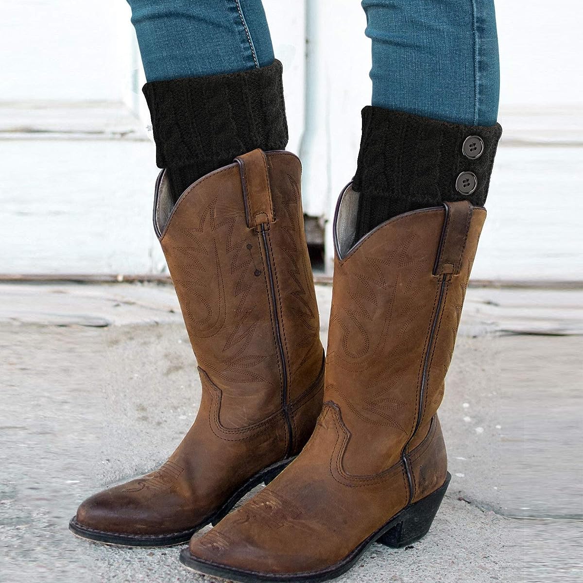 PALAY Winter Leg Warmers for Women featuring Crochet Knitted Acrylic Design | 1 Pair Black