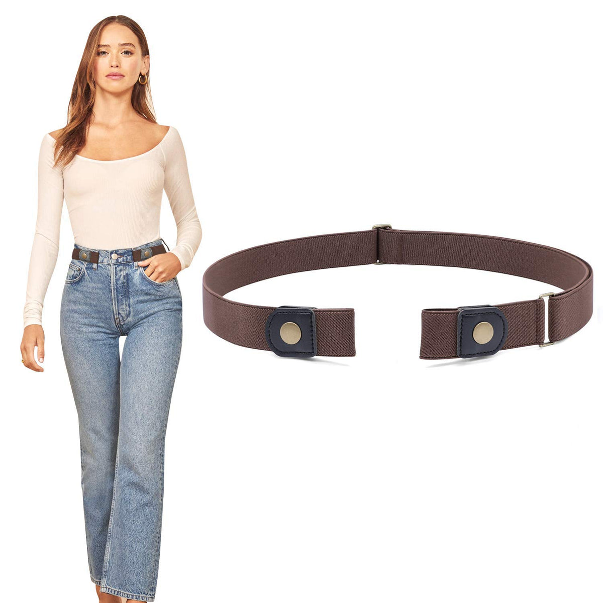 PALAY® Buckle Free Belt for Women Adjustable Women's Belt Elastic Waist Belt, Invisible No Buckle Belt for Jeans Pants and Dress, Brown