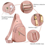 PALAY Crossbody Sling Bag for Women with 3 Zipper Pockets and Earphone Cable Hole | Pink Oxford Cloth Shoulder Bag 17x5x30cm