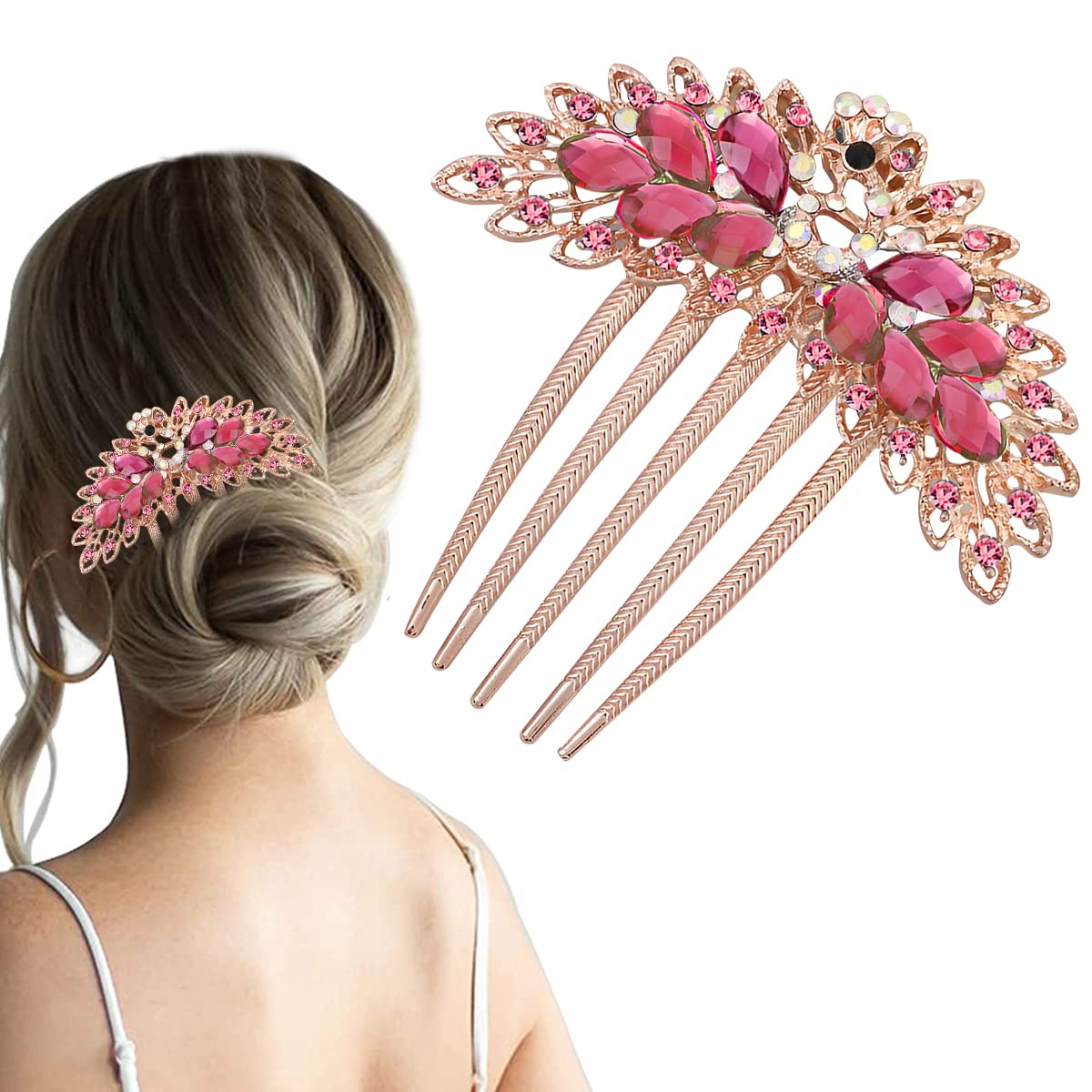 PALAY® Comb Clips for Hair for Women Peacock Generous Crystal Hair Accessories for Women Stylish Metal Hair Comb Pins Bun Hair Side Combs Bridal Headpiece