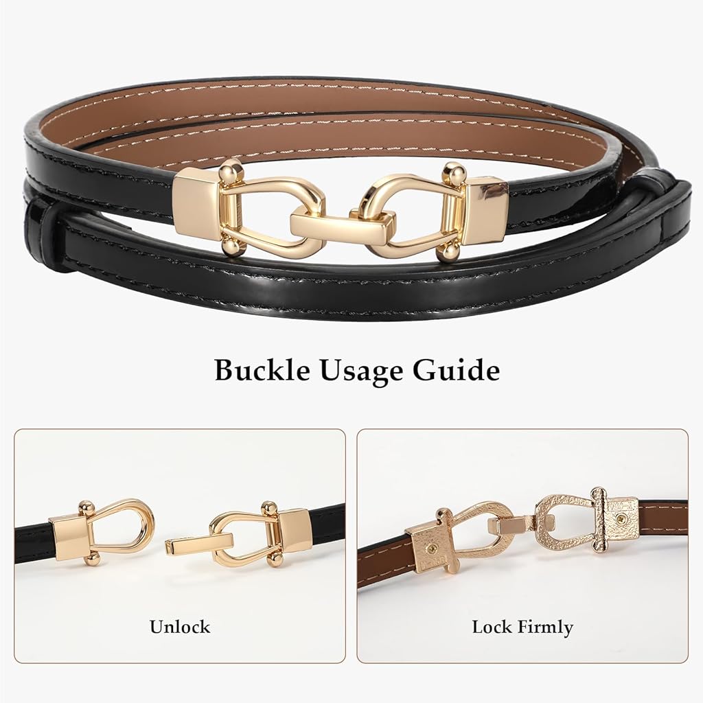 PALAY® 2pcs Women Classic Leather Belt With Square Gold Silver Buckle For Jeans Pants - Black & Brown