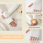 PALAY Hand Warmers for Women featuring 50cm Fingerless Design with Thumb Hole | White Knit Arm Sleeves