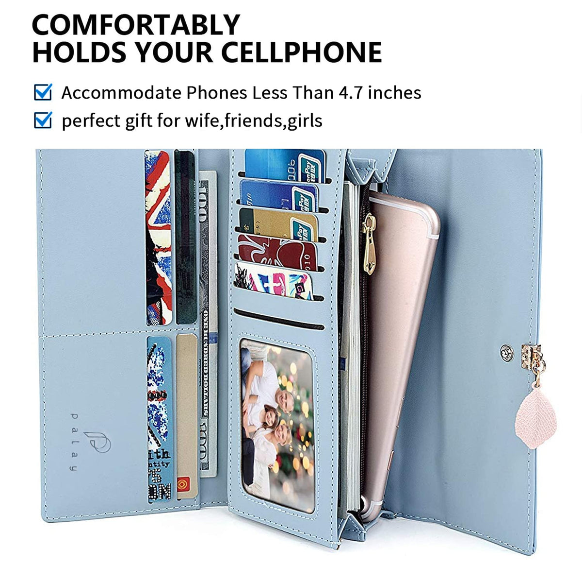 PALAY Women's PU Leather Long Wallet for Daily Use with RFID Blocking | 7.48×3.7×0.82 in Zipper Coin Purse Blue