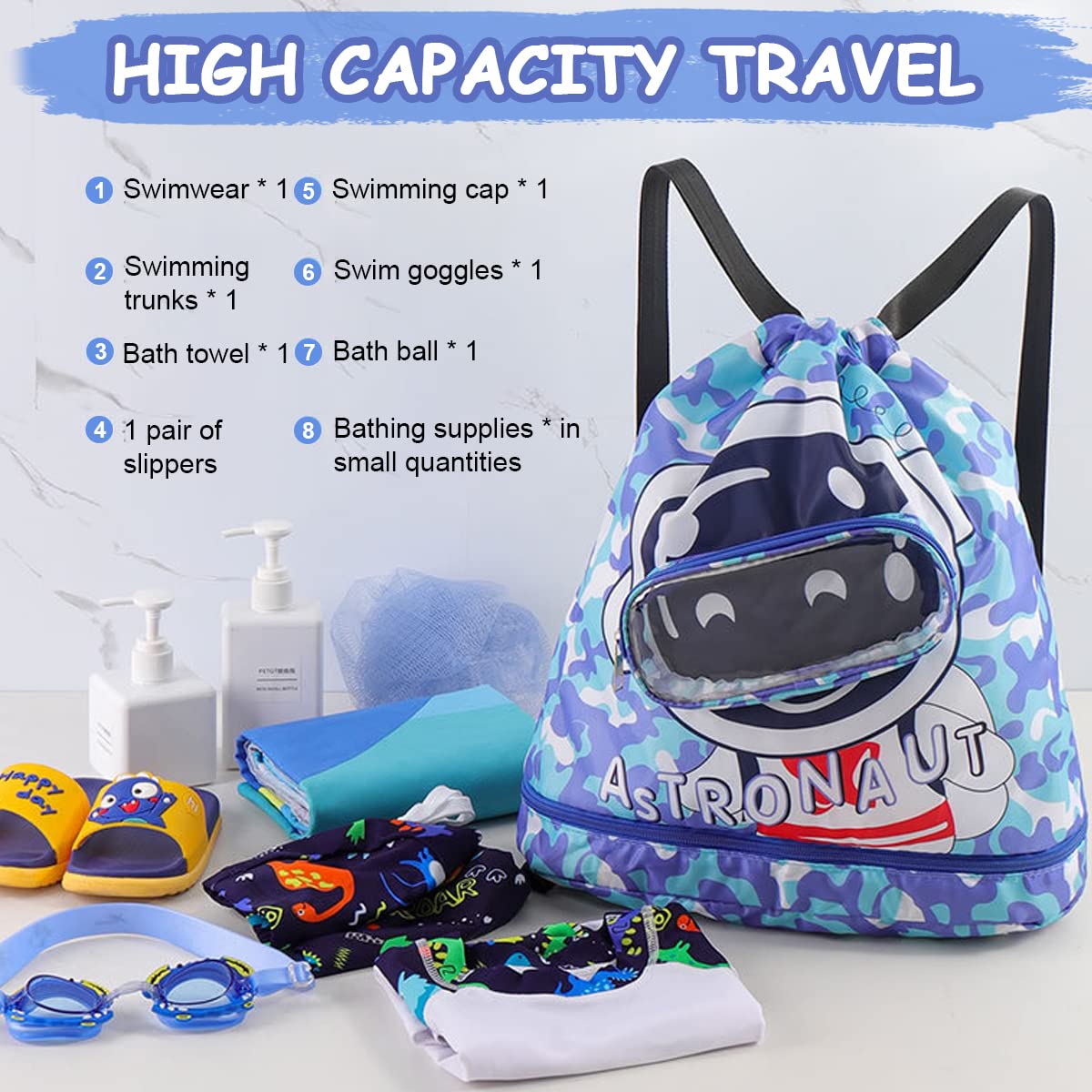 PALAY Swimming Bag for Kids with Cartoon Print and Wet Dry Separation | Beach Backpack