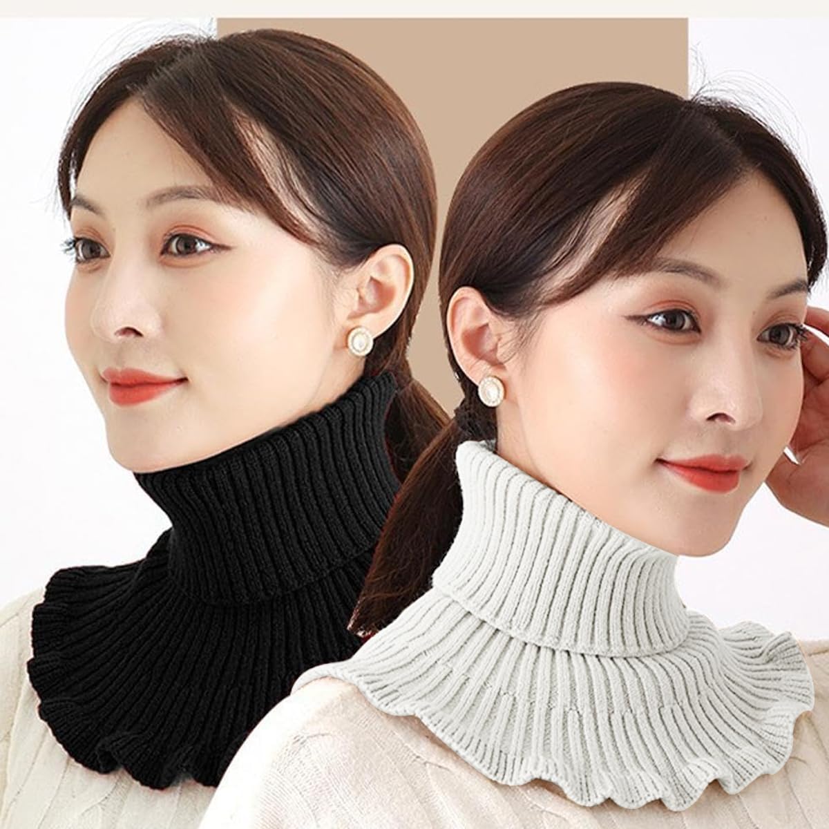 PALAY Fake Collar for Women with Knitted Turtleneck Design in Yellow & White | Winter Neck Warmer