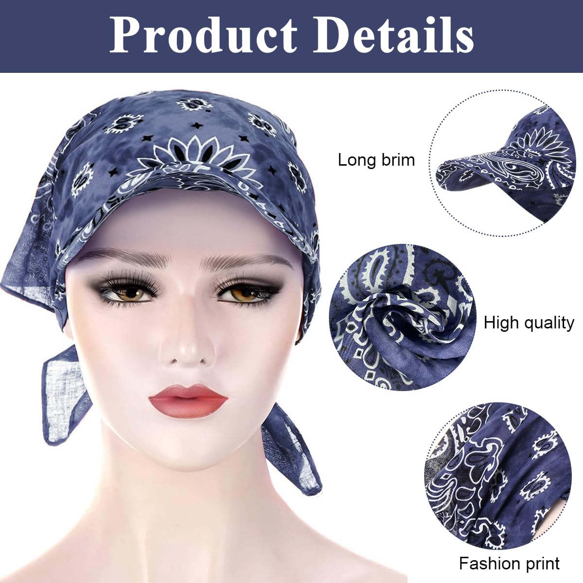 PALAY® Beach Hat Silk Head Wrap Hat for Women Headscarf Hat Square Scarf Cap Tie Back Head Wrap Hat Summer Fashion Sun Hat Breathable Head Wrap Hat