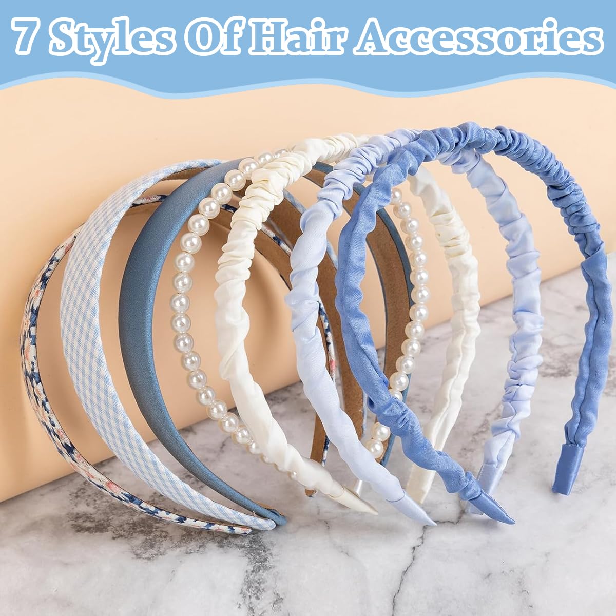 PALAY Headband Set for Women featuring 7pcs Blue Pearl and Flower Designs | Ideal Gift