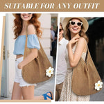 PALAY Crochet Mesh Beach Bag with Flower Brooch Knit Tote