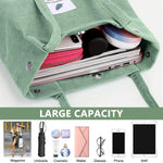 PALAY Tote Bags for Women for School Work and Shopping with Corduroy Material Beige & Green