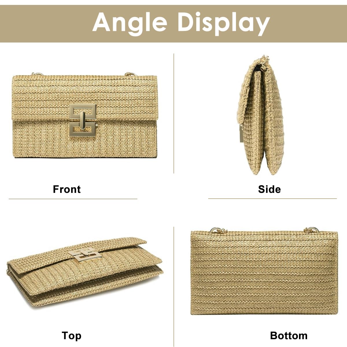 PALAY Crossbody Bag for Women featuring Geometric Metal Clasp and 26.5x14.5x2cm Straw Design | Boho Evening Sling Purse