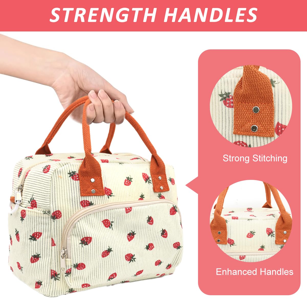 PALAY Lunch Bag for Office and School with 11.4x6.7x9 in Capacity Featuring Insulated Corduroy Design for Women Girls