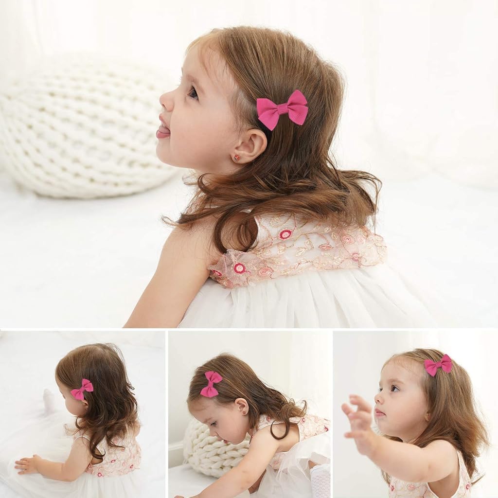 PALAY® 4pcs Elastic Daisy Bow Hair Bands & 20pcs Grosgrain Ribbon Hair Bow Clips Combo for Baby Girls, Handmade Multicolour Set for Newborns, Toddlers, DIY Craft, Gifting & Planners