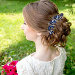 PALAY Hair Comb Clip for Bridal and Party Hairstyles with Butterfly Rhinestones Blue 2 PCS