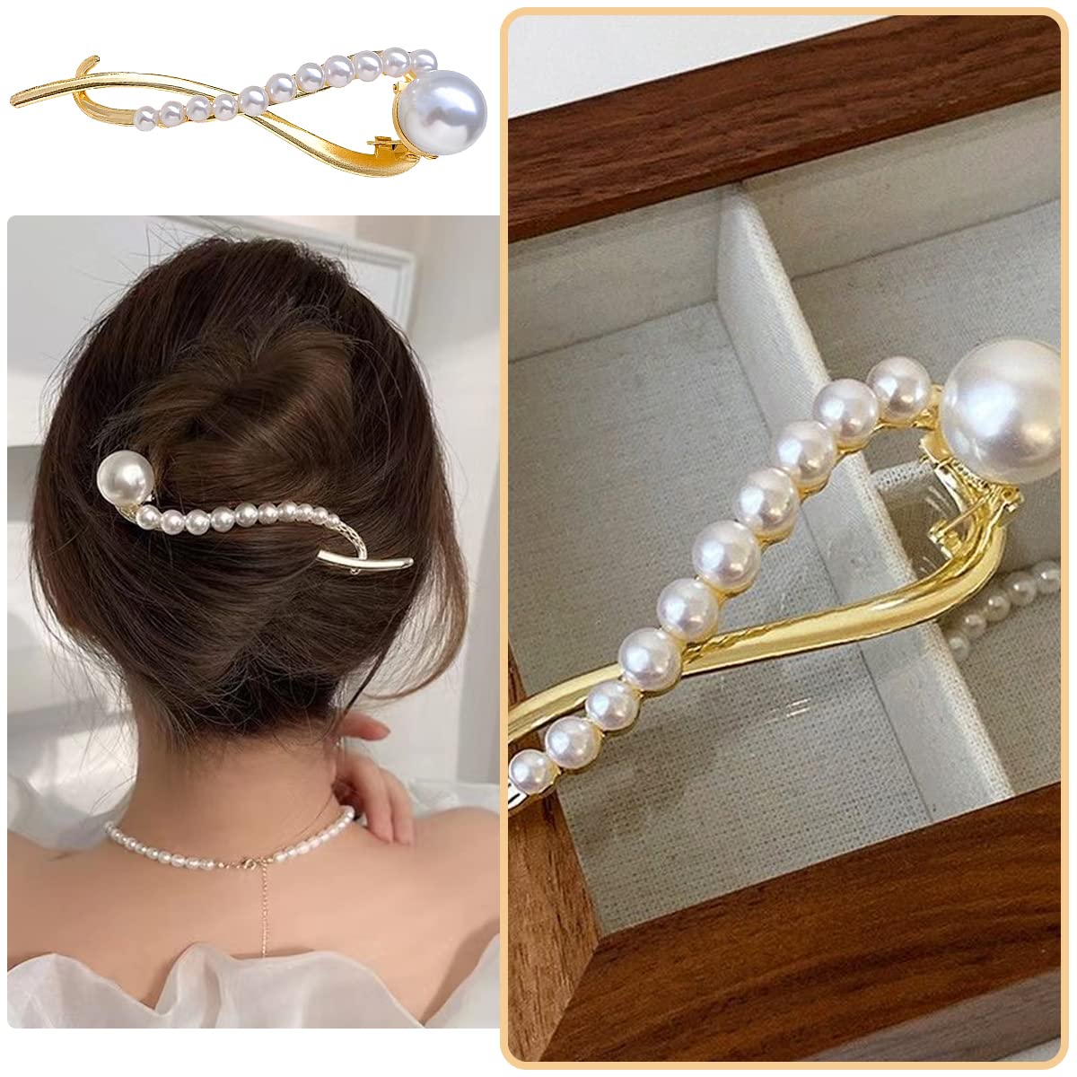 PALAY® Hair Clips for Women Stylish Latest Alloy Pearl Hair Accessories Banana Clip, French Style Hair Claw Clips Twist Hairstyle Bun Jaw Clip Giifs for Women Ladies