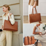 PALAY Tote Bag for Women with 15.6 in Laptop Compartment and Waterproof PU Leather | Brown Office Handbag