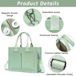 PALAY® Casual Tote Bag for Women Multi Pockets Canvas Hand Bag with Removable Shoulder Strap Crossbody Tote Bag Chic Mint Green Canvas Day Bag Tote Bag for Commuting