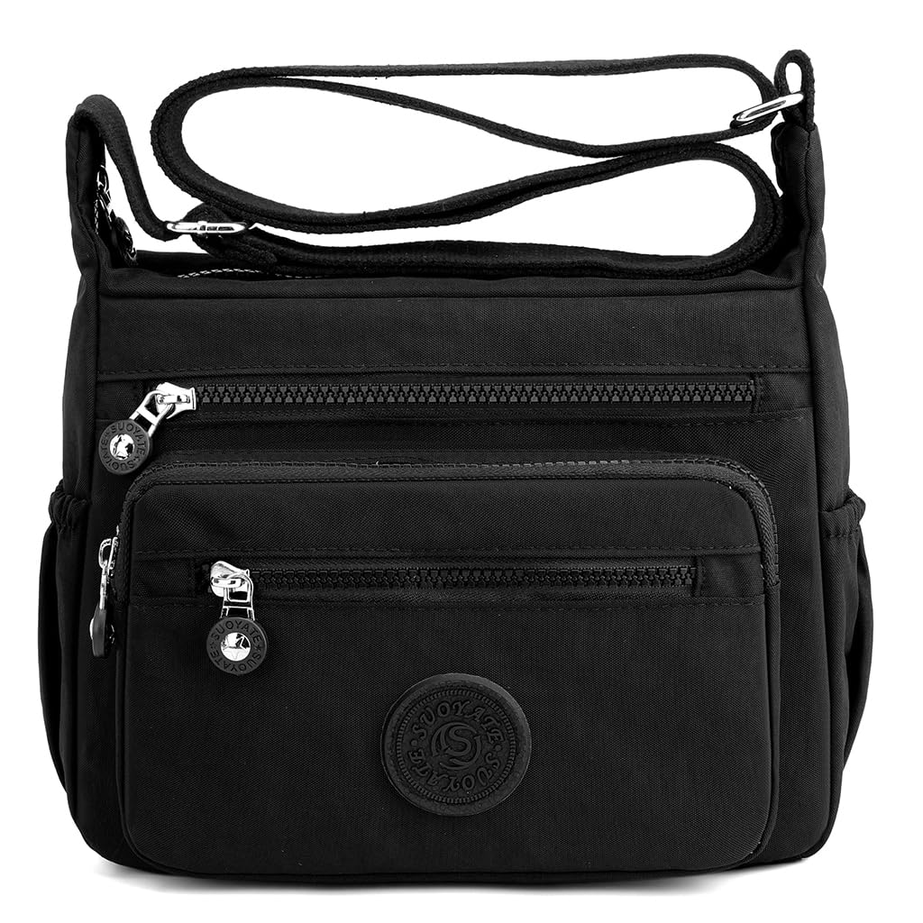 PALAY Women Crossbody Bag for Travel and Daily Use with Multi Layer Compartments | Black Nylon 10.2x8.2 in
