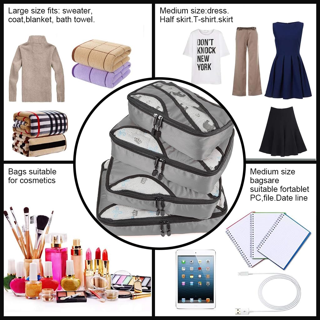 PALAY Travel Organizer Bag Set for Luggage with 4 Sizes Dual Zipper Mesh Pouch Bags