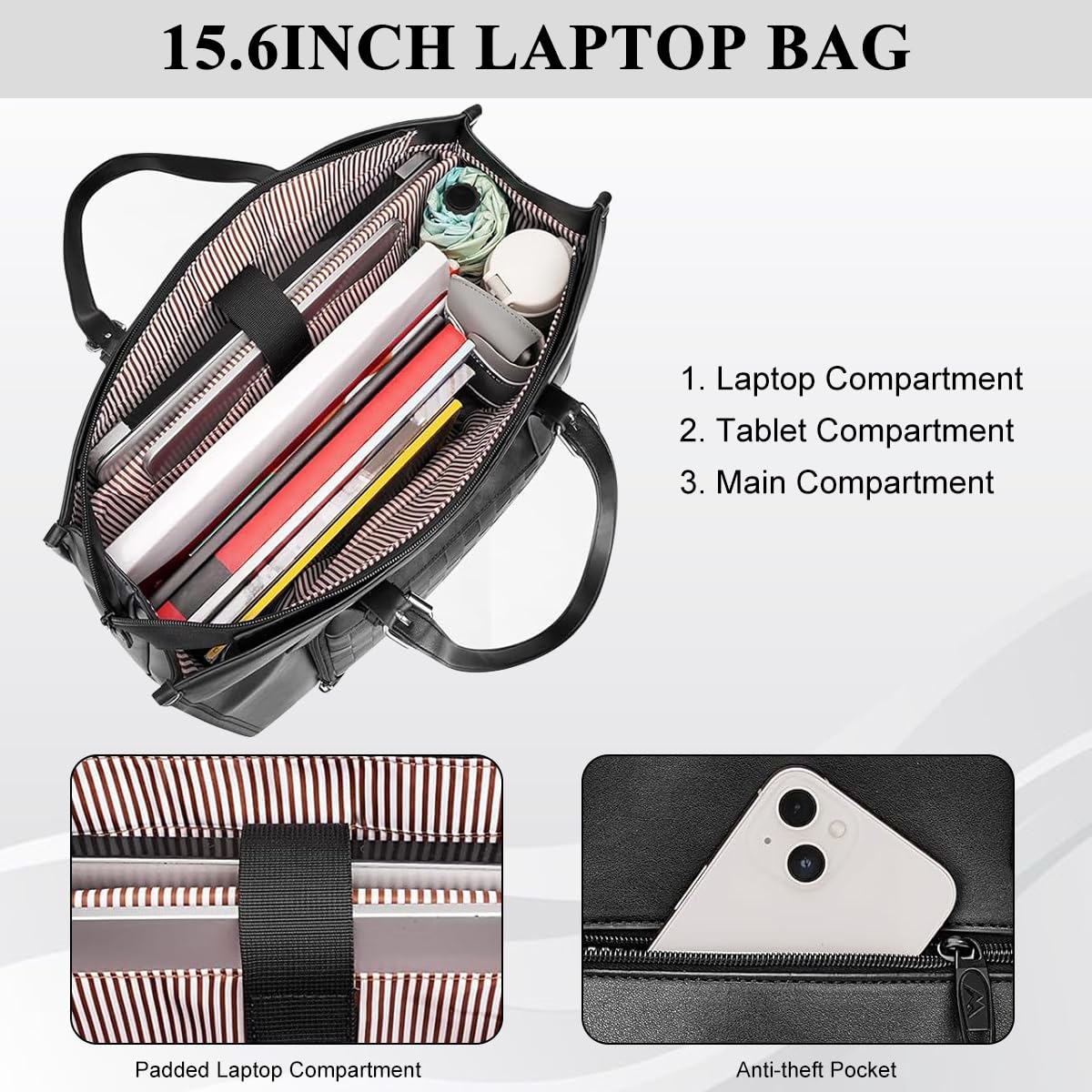PALAY Laptop Bag for Office and Travel 15.6 Inch with Insulated Waterproof Compartment