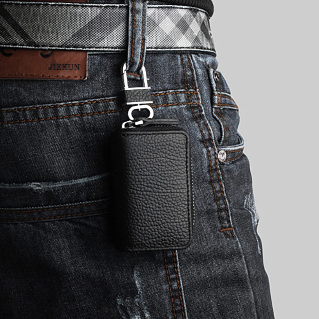 PALAY Car Key Case for Smart Key Fob with O Ring Chain 8 x 5 x 3 cm Genuine Leather Black