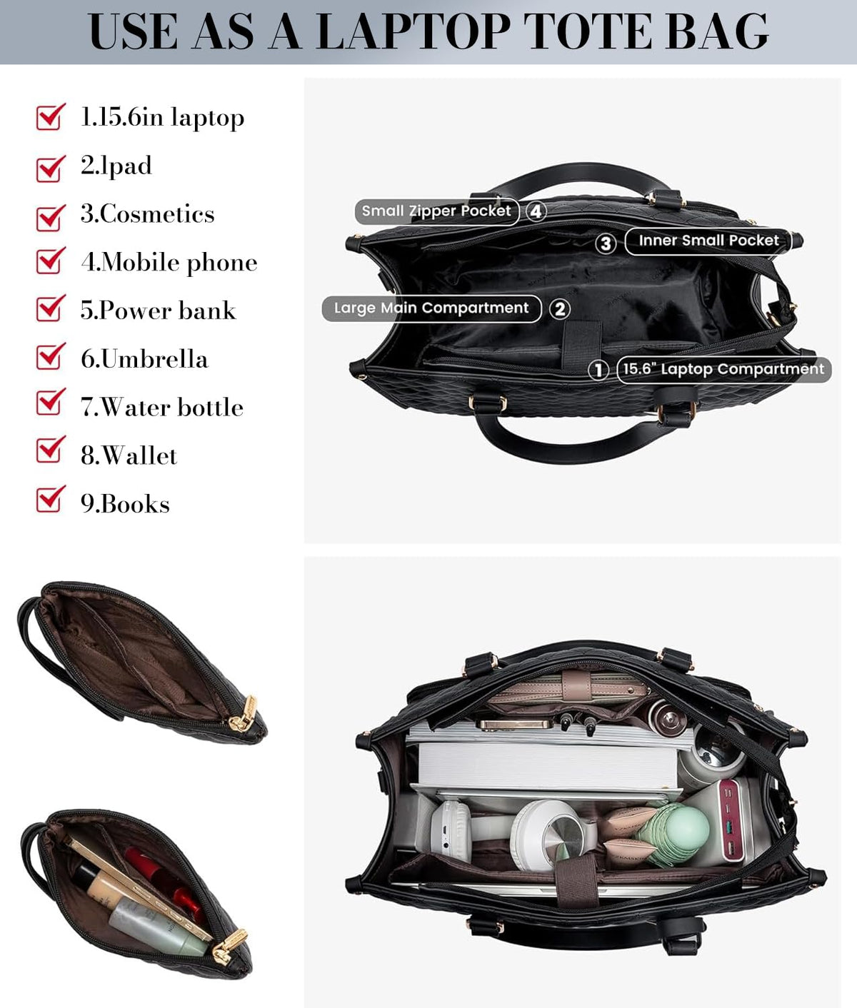 PALAY Tote Bag for Women with 48×32×18cm Size and Insulated Lunch Compartment | Shoulder and Hand Carry for Work or Travel