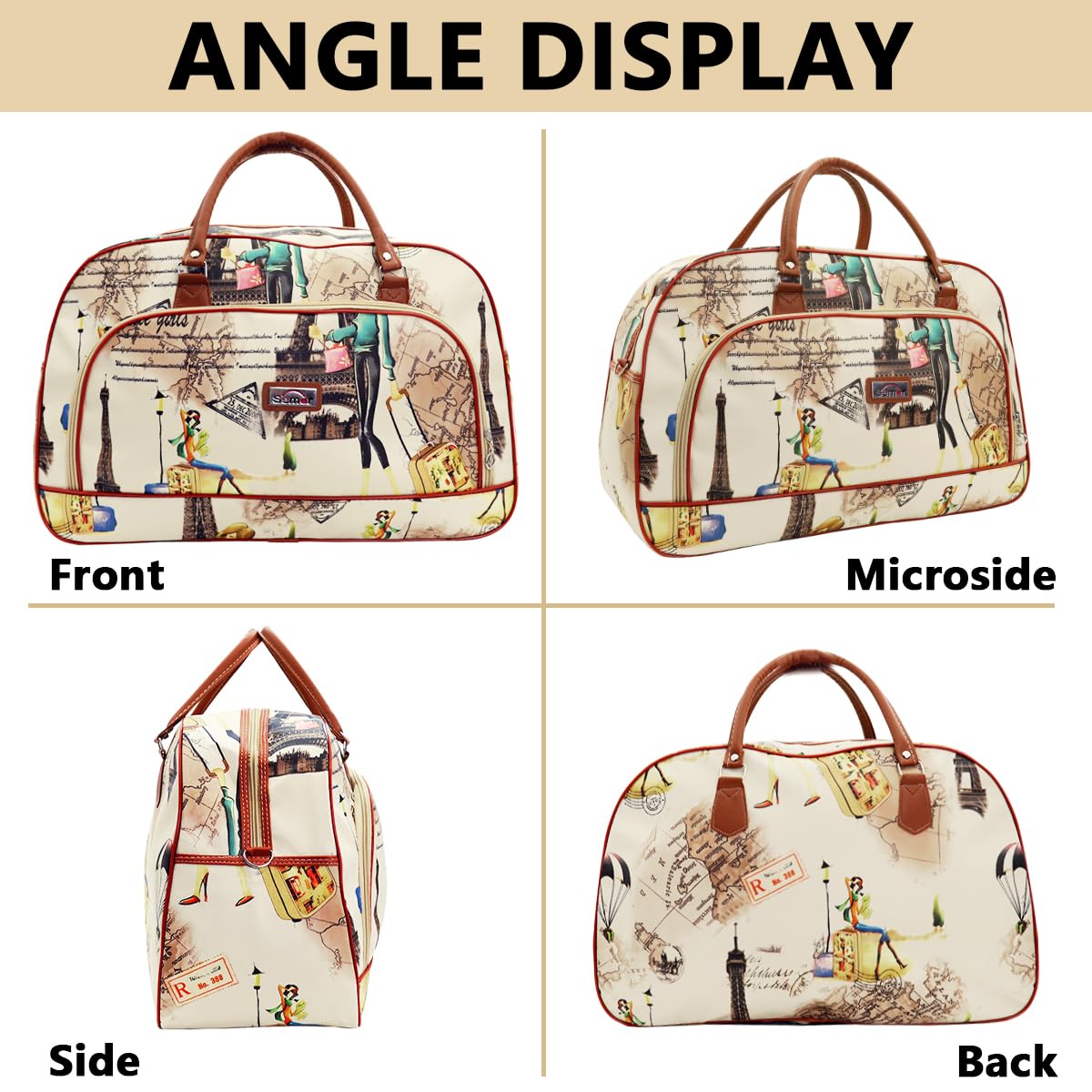 PALAY Duffle Bag for Women Travel with Shoulder Strap and Spacious Compartments | Waterproof PU Leather Beige Design