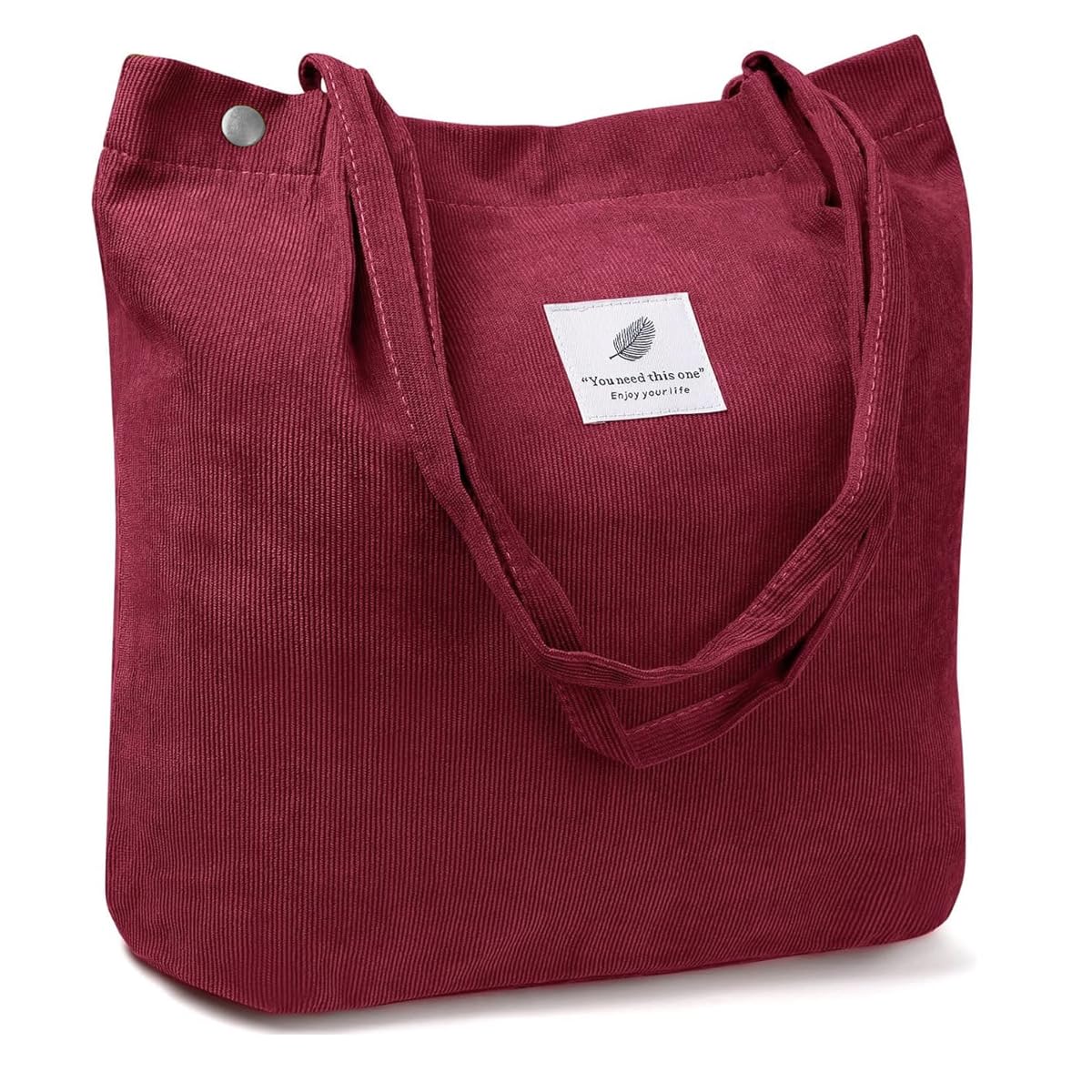 PALAY Tote Bag for Shopping and Commuting with Snap Button Closure 12.5x4.3x15.3 in Corduroy Burgundy