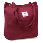 PALAY Tote Bag for Shopping and Commuting with Snap Button Closure 12.5x4.3x15.3 in Corduroy Burgundy