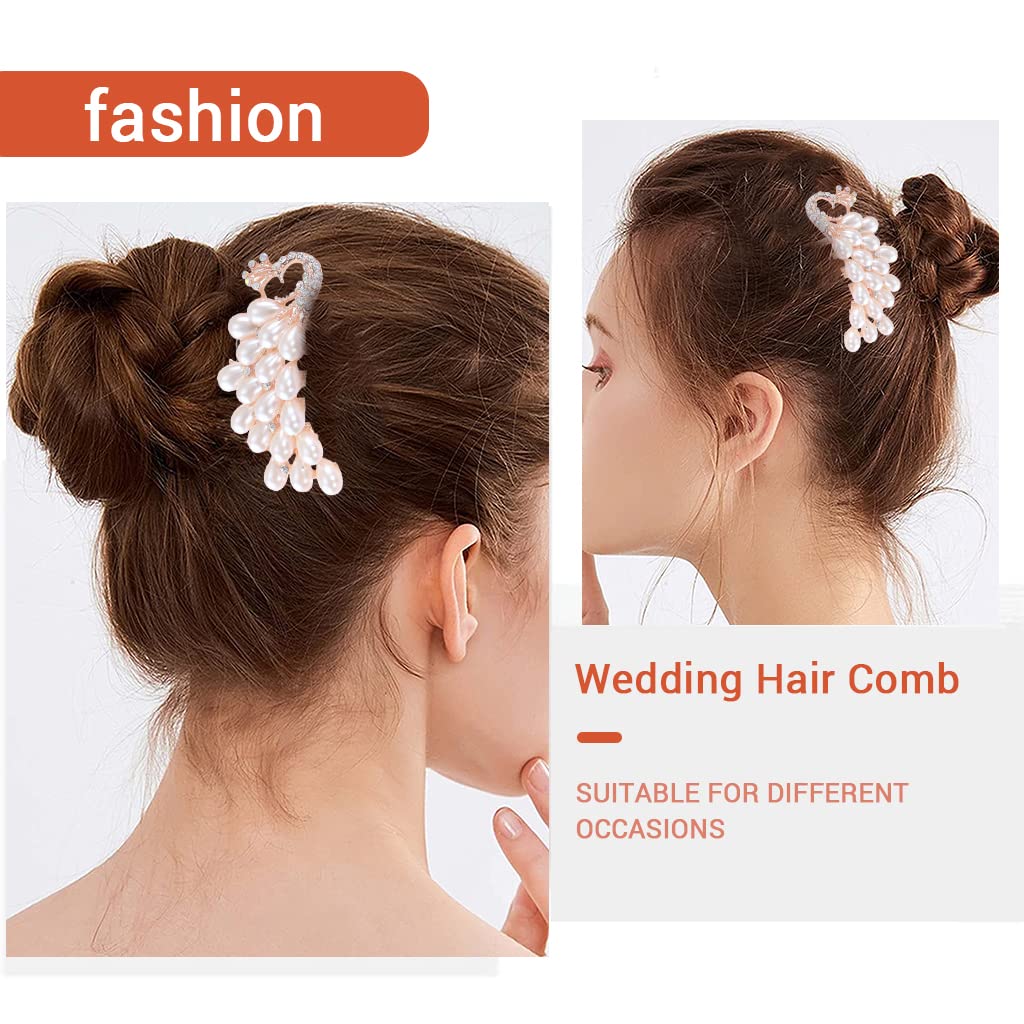 PALAY Peacock Claw Hair Clips for Women with Pearls and Rhinestones 8.5 cm | Non‑Slip Bun Clamp