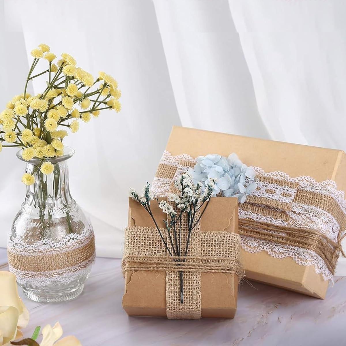 PALAY Jute Rope Burlap Ribbon for Craft and Gift Wrapping featuring 4 Rolls 13.12ft & 32.8ft Hemp Rope Natural Fabric | Rustic Wedding Decorations