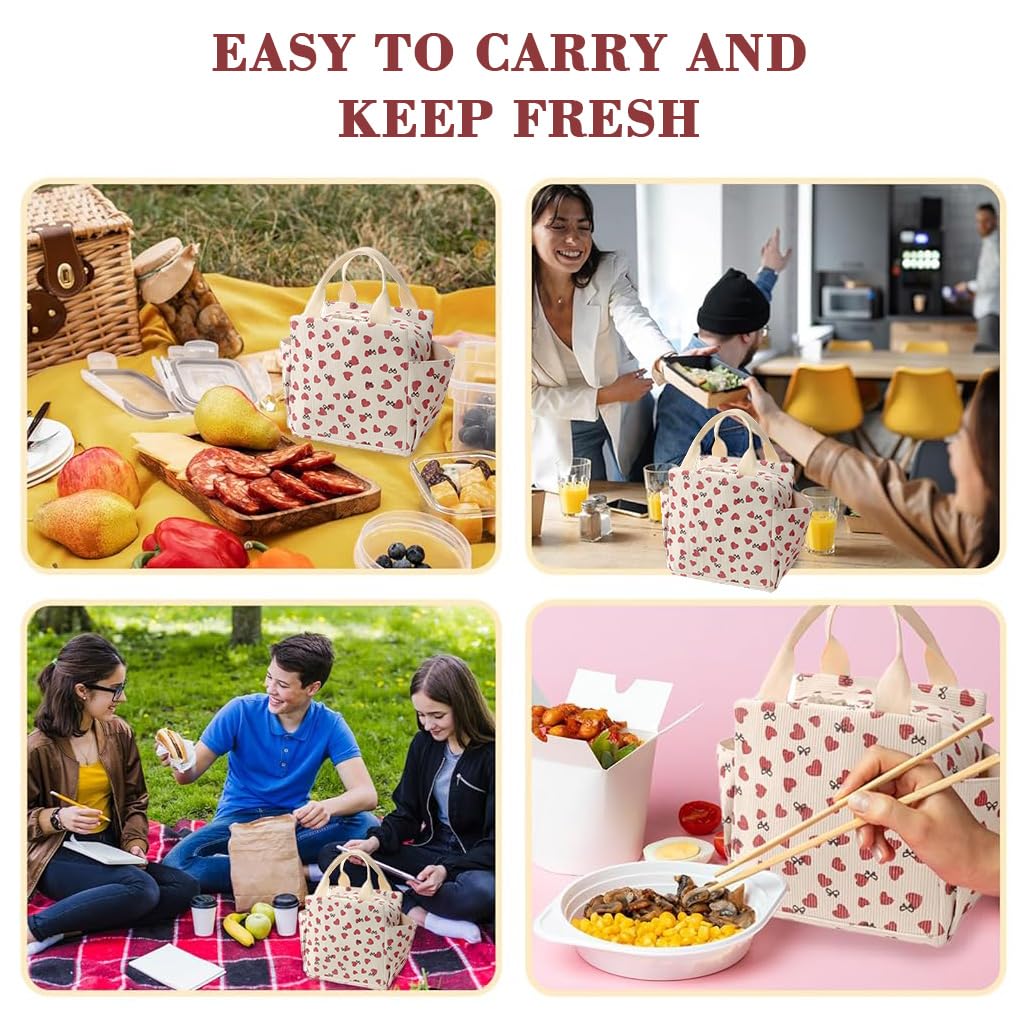 PALAY Lunch Bag for Office with Thermal Insulation and Side Pockets | Corduroy Strawberry Design