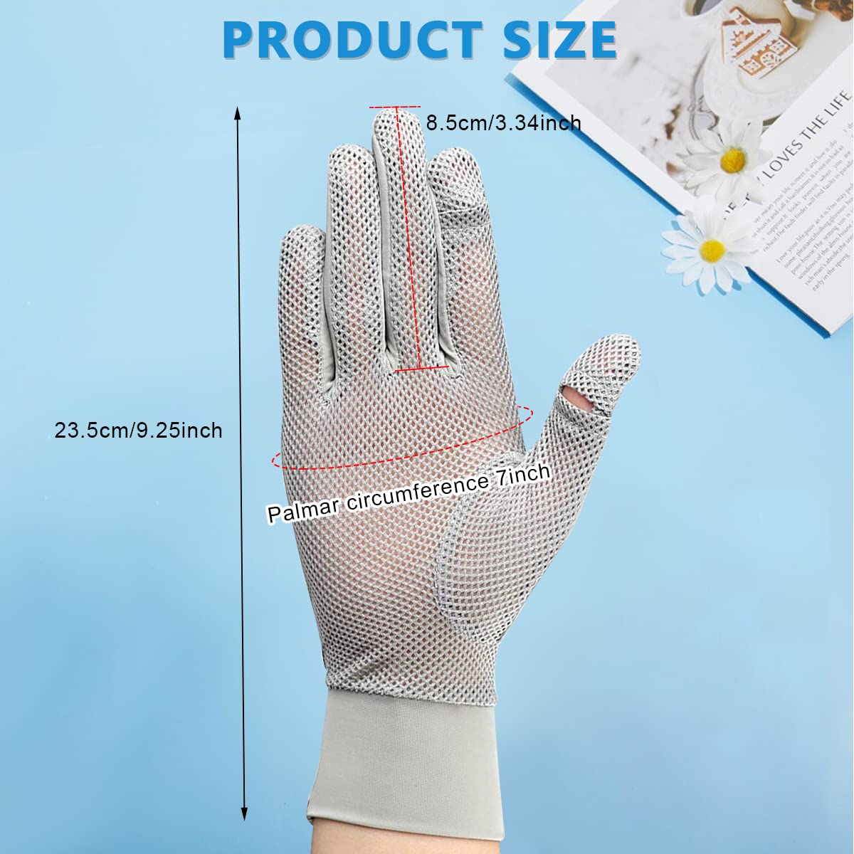 PALAY® Sun Protection Gloves Women Non Slip Hand Gloves for Bike Touch Screen Gloves UPF 50+ Summer Sunblock Gloves for Cycling Riding Fishing, Breathable Full Finger Gloves - Grey